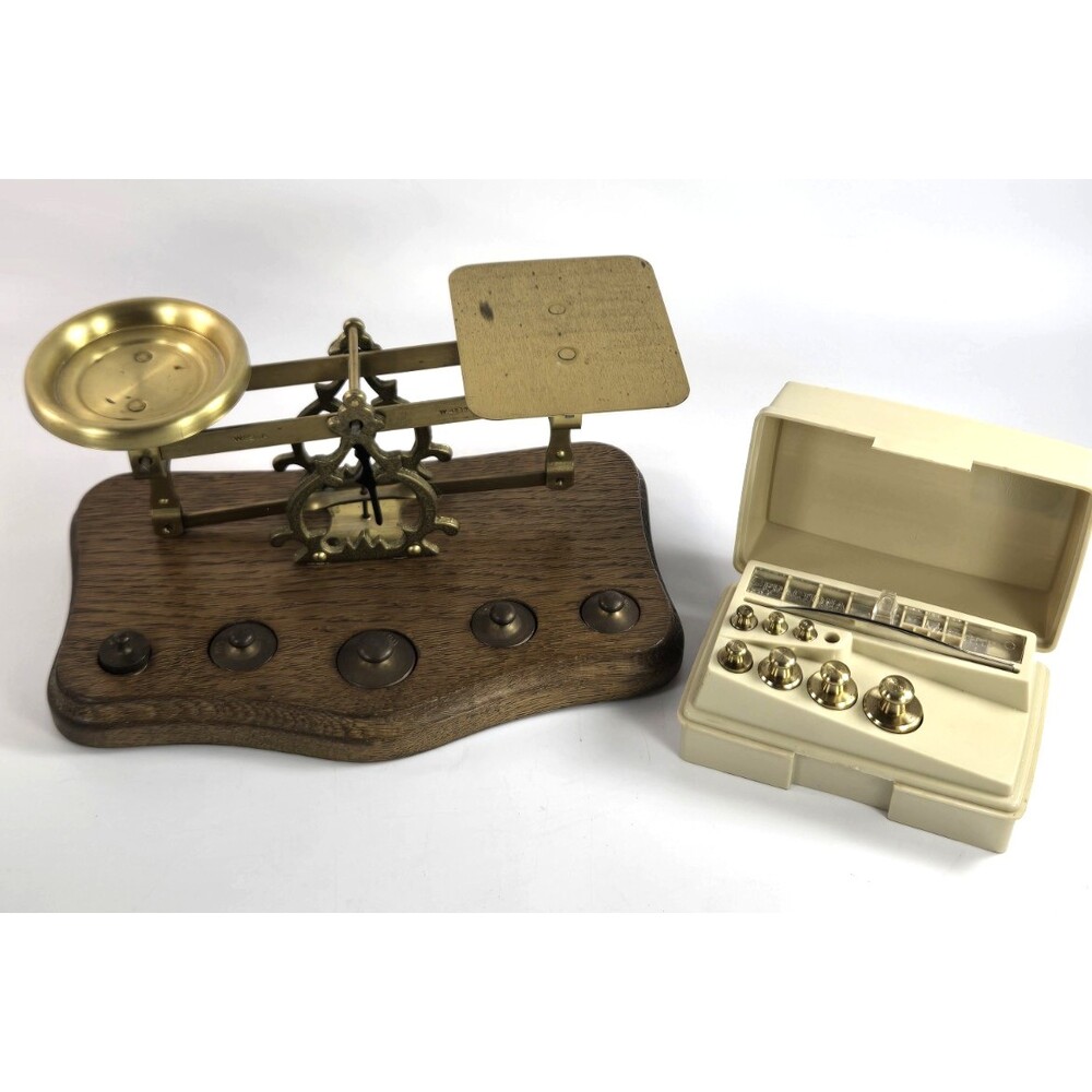 Vintage Pharmacist Scale Brass with Extra Ohaus Weights Westa West Germany